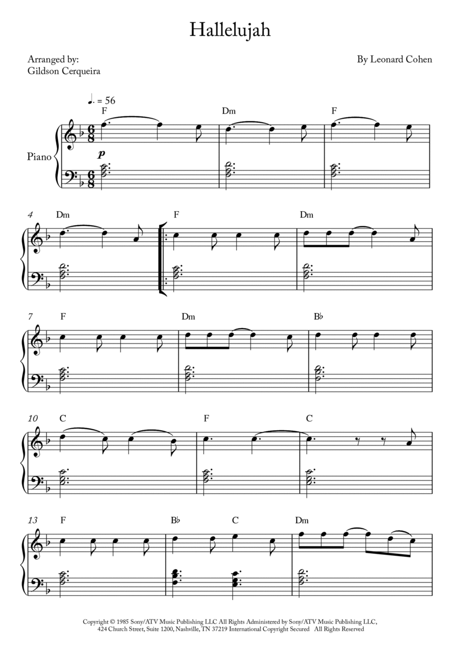 Hallelujah Piano Solo scores gallery preview page 1
