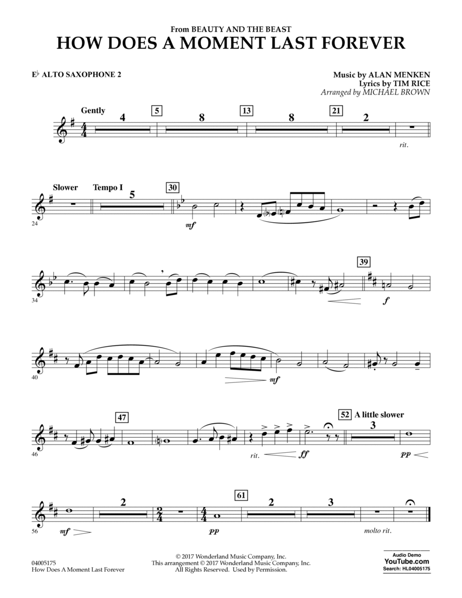 How Does a Moment Last Forever (from Beauty and the Beast) - Eb Alto Saxophone 2