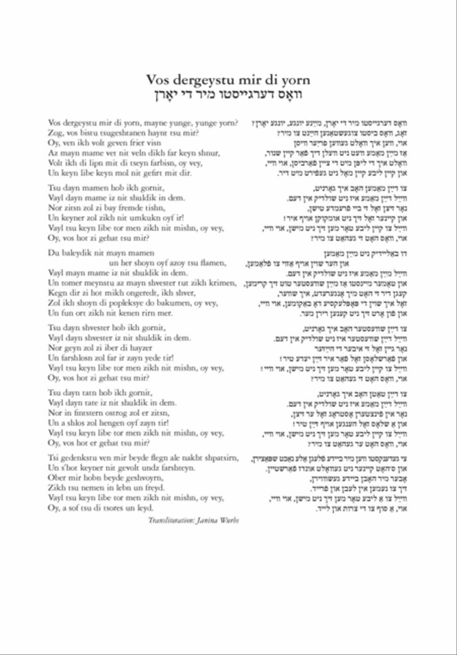Vos dergeystu mir di yorn (Why do you pester me) 4-Part scores gallery preview page 3
