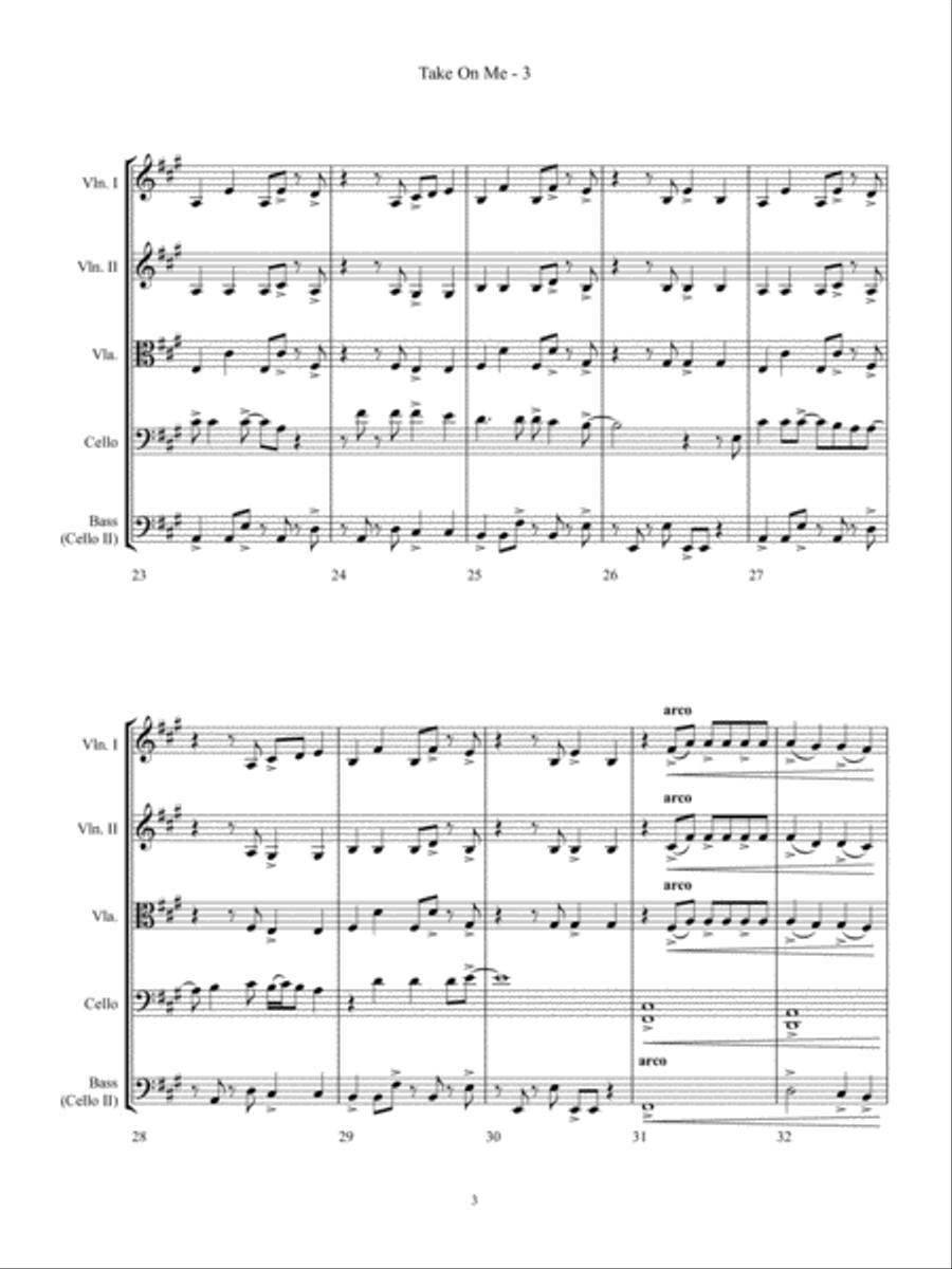 Take On Me String Quartet scores gallery preview page 3