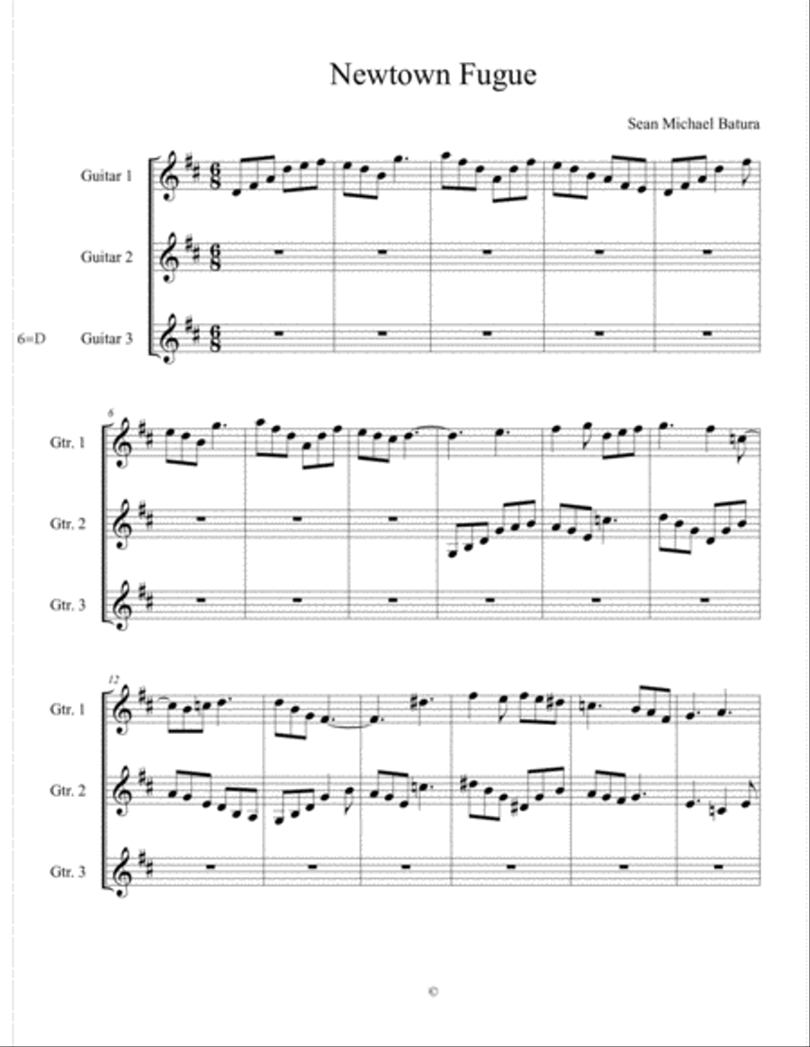 Newtown Fugue (Guitar Trio) Guitar Ensemble scores gallery preview page 3