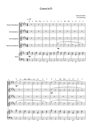 Canon in D - Pachelbel for Sax Quartet with piano and chords.