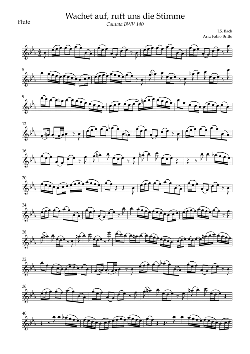 Wachet Auf BWV 140 (J.S. Bach) for Flute Solo