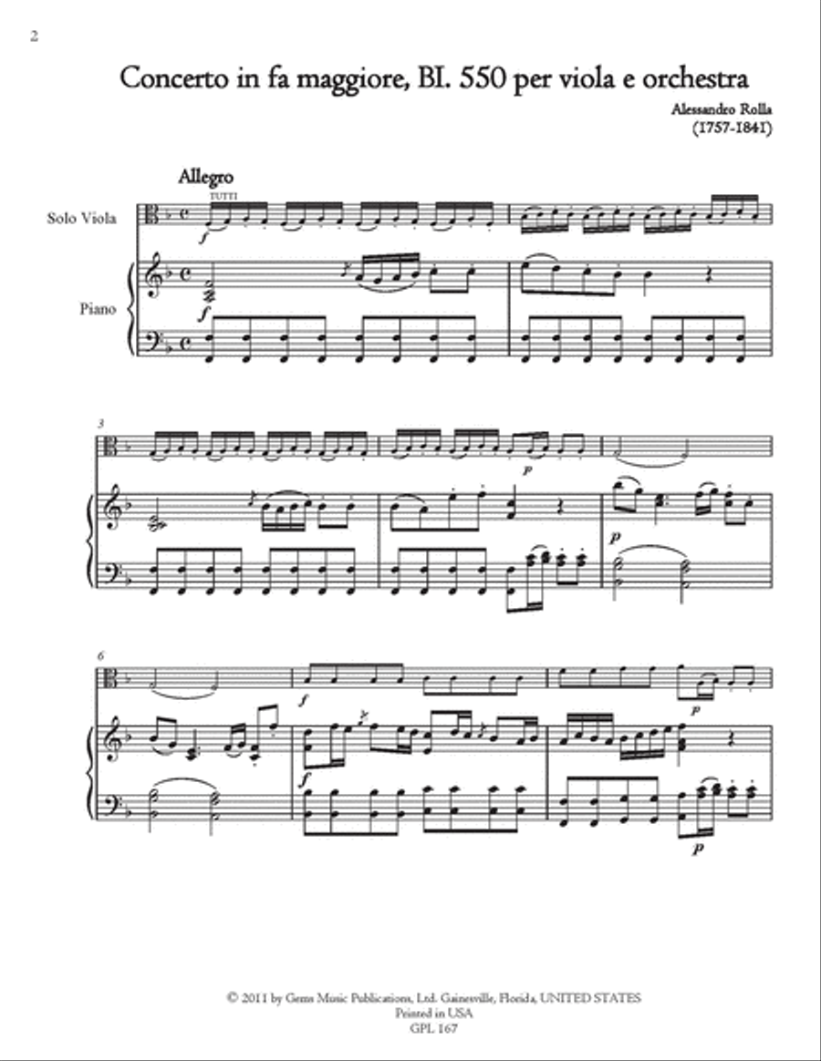 Concerto in fa maggiore, BI. 550 Viola e Orchestra Piano Accompaniment scores gallery preview page 2