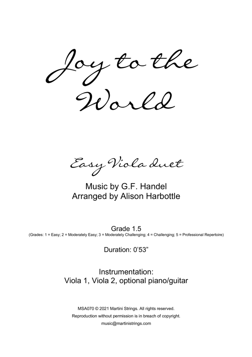 Joy to the World - easy viola duet image number null
