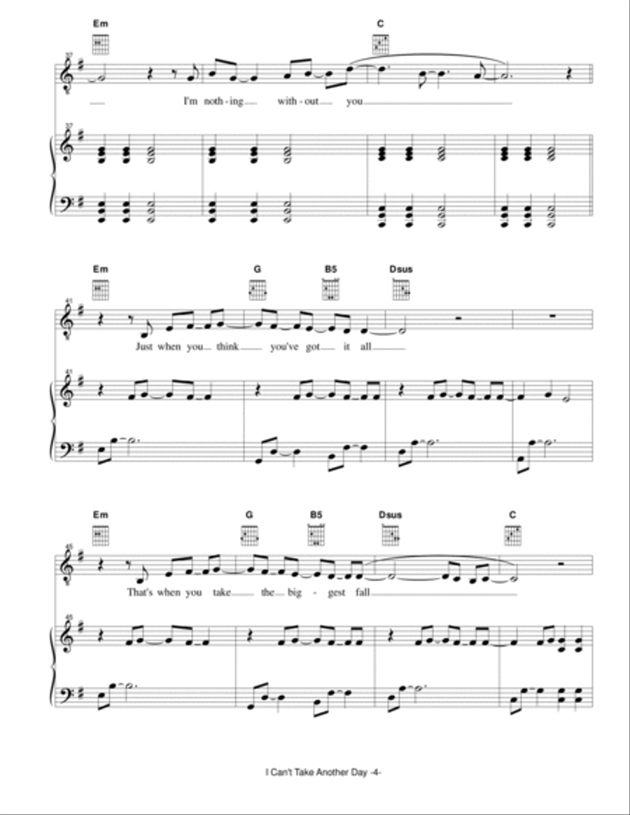 I Can't Take Another Day Piano, Vocal, Guitar scores gallery preview page 5