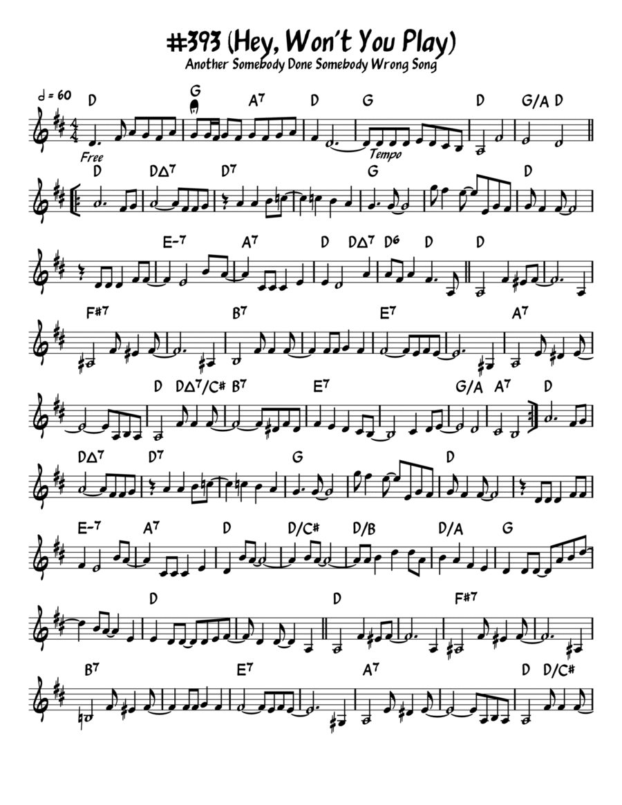 (hey, Won't You Play) Another Somebody Done Somebody Wrong Song Piano scores gallery preview page 1