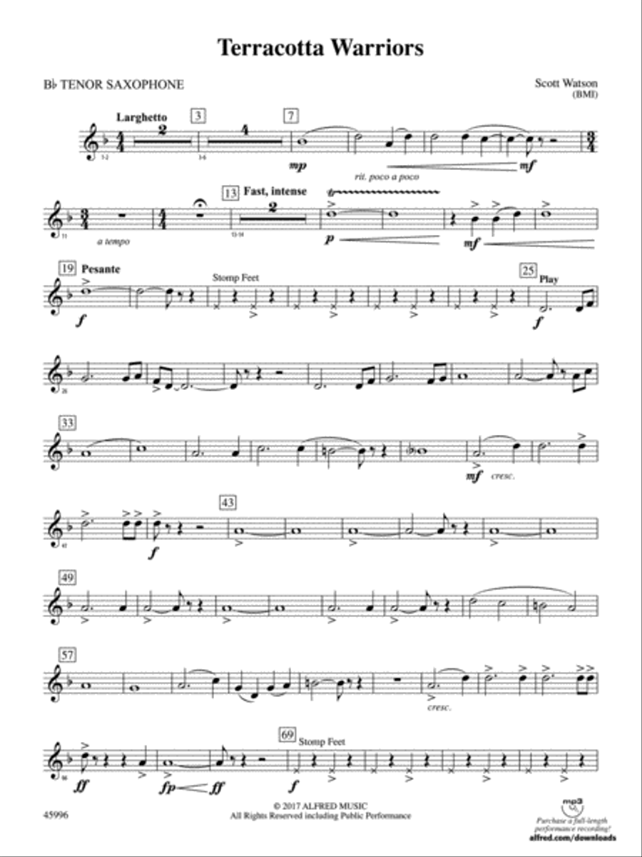 Terracotta Warriors: B-flat Tenor Saxophone Concert Band scores gallery preview page 1