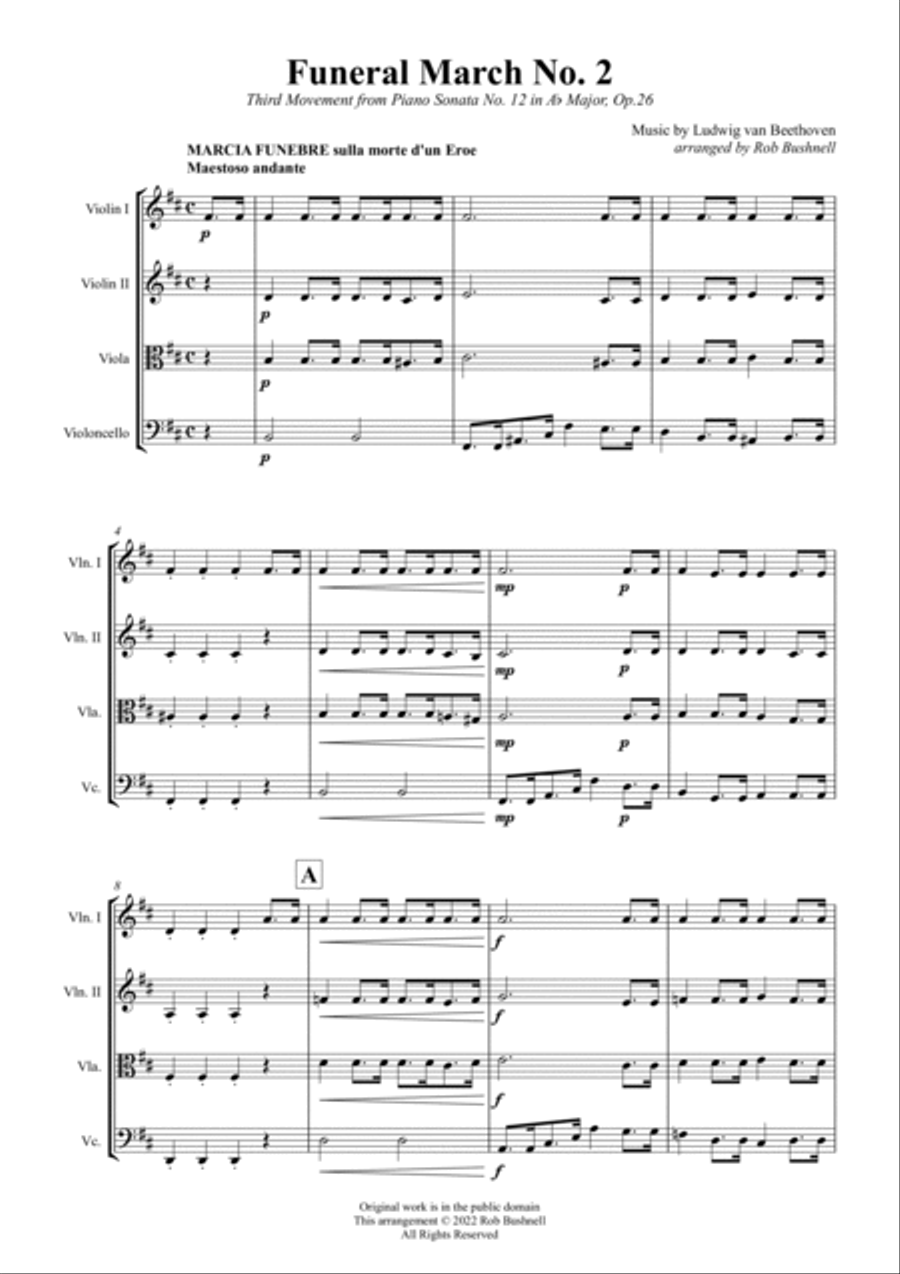 Funeral March No.2 (Beethoven) - String Quartet String Quartet scores gallery preview page 4