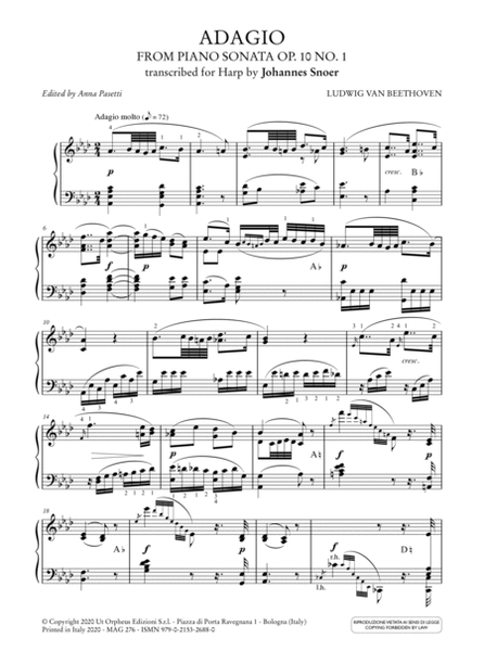 Adagio from Piano Sonata Op. 10 No. 1 for Harp. Transcription by Johannes Snoer