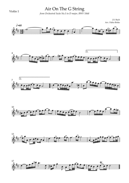 Air On The G String (J.S. Bach) for Violin Quartet image number null