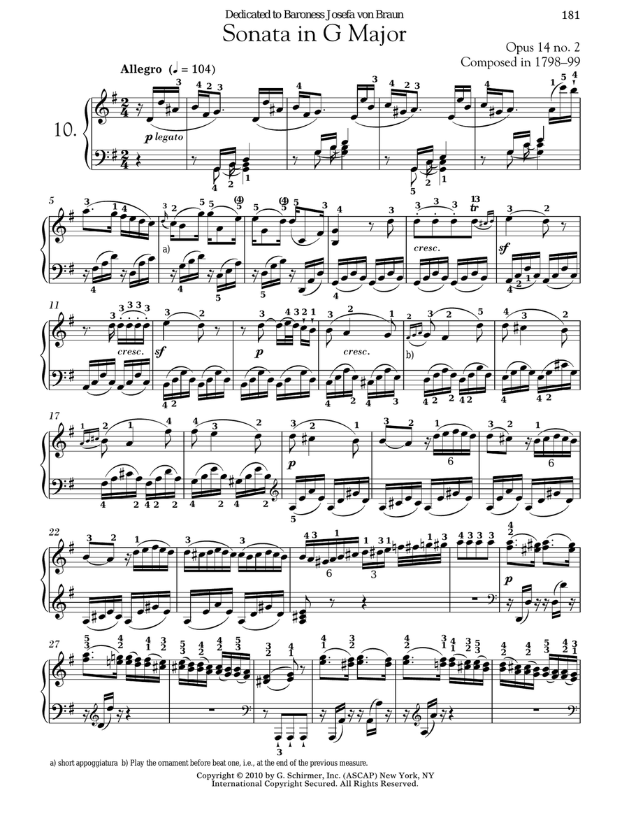 Piano Sonata No. 10 In G Major, Op. 14, No. 2 Piano Solo scores gallery preview page 1