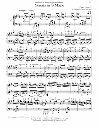 Book cover for Piano Sonata No. 10 In G Major, Op. 14, No. 2