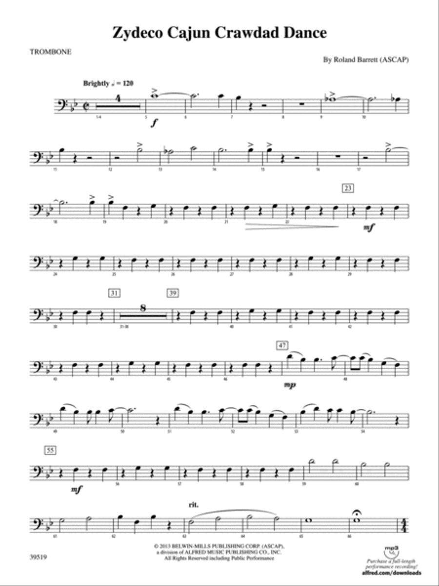 Zydeco Cajun Crawdad Dance: 1st Trombone Concert Band scores gallery preview page 1