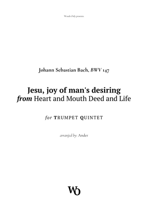 Book cover for Jesu, joy of man's desiring by Bach for Trumpet Quintet