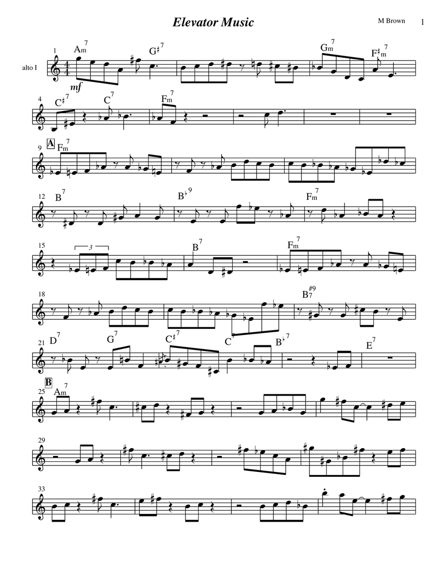Elevator Music Alto sax Elevator Music Alto sax Small Ensemble scores gallery preview page 1