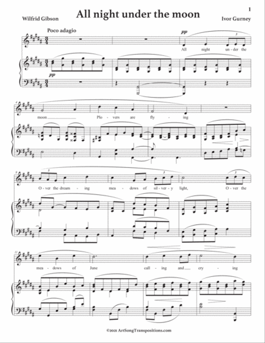GURNEY: All night under the moon (transposed to G-sharp minor) Voice scores gallery preview page 2