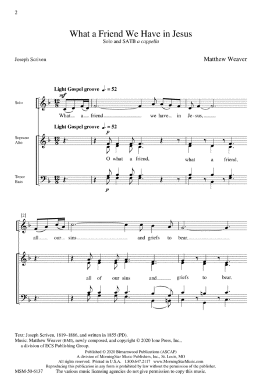 What a Friend We Have in Jesus 4-Part scores gallery preview page 1