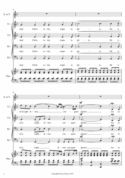 Queen of the Heaven (Regina coeli), TTBB, soprano or tenor solo, piano, full version F major image number null