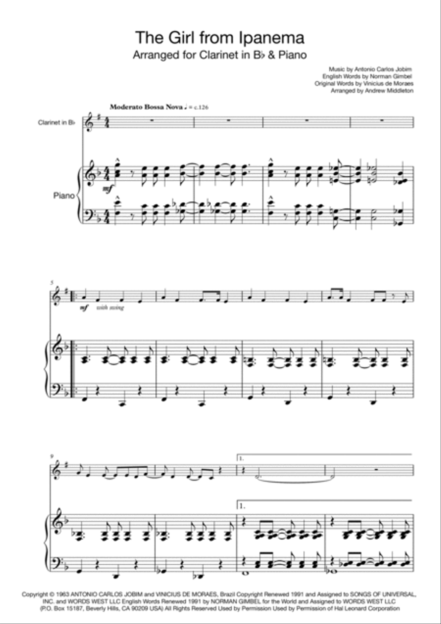 The Girl From Ipanema (Garota De Ipanema) Clarinet Solo scores gallery preview page 3