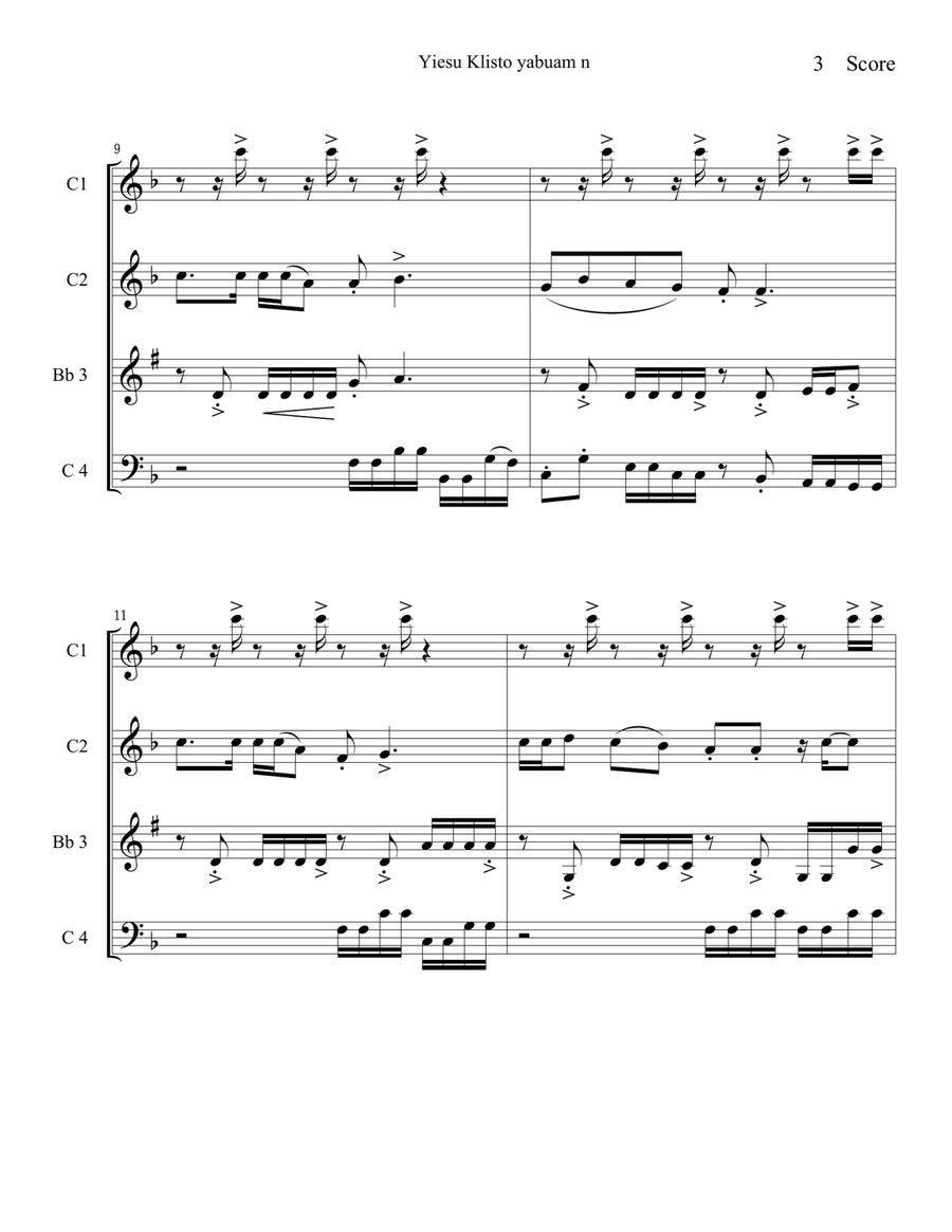 In Jesus Christ's Love - Hymn from Togo, Africa for 4 woodwinds Small Ensemble scores gallery preview page 3