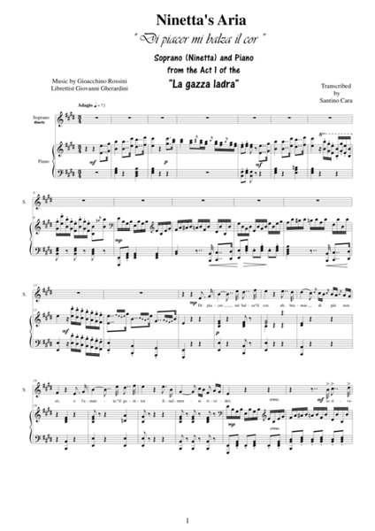 Rossini-La gazza ladra (Act 1) Di piacer mi balza il cor - Soprano and piano image number null