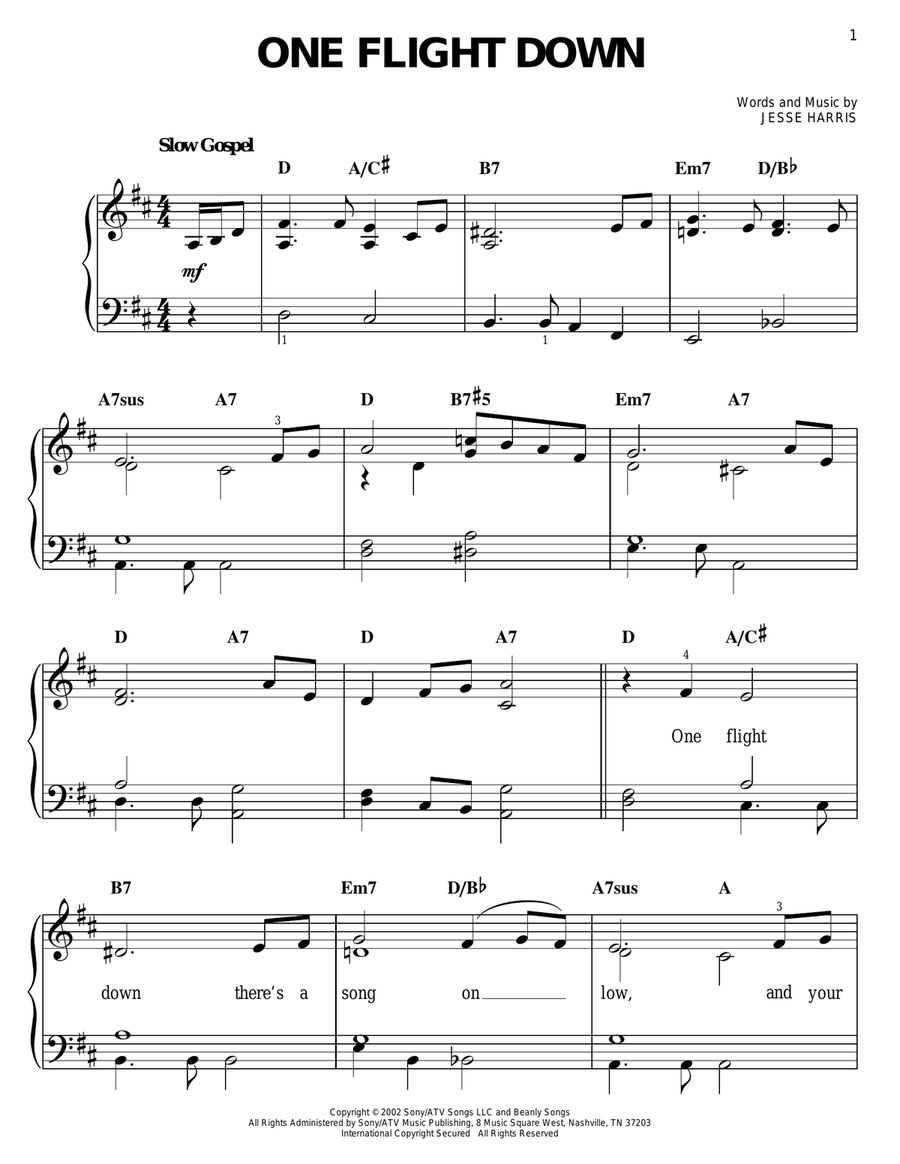 One Flight Down Easy Piano scores gallery preview page 1