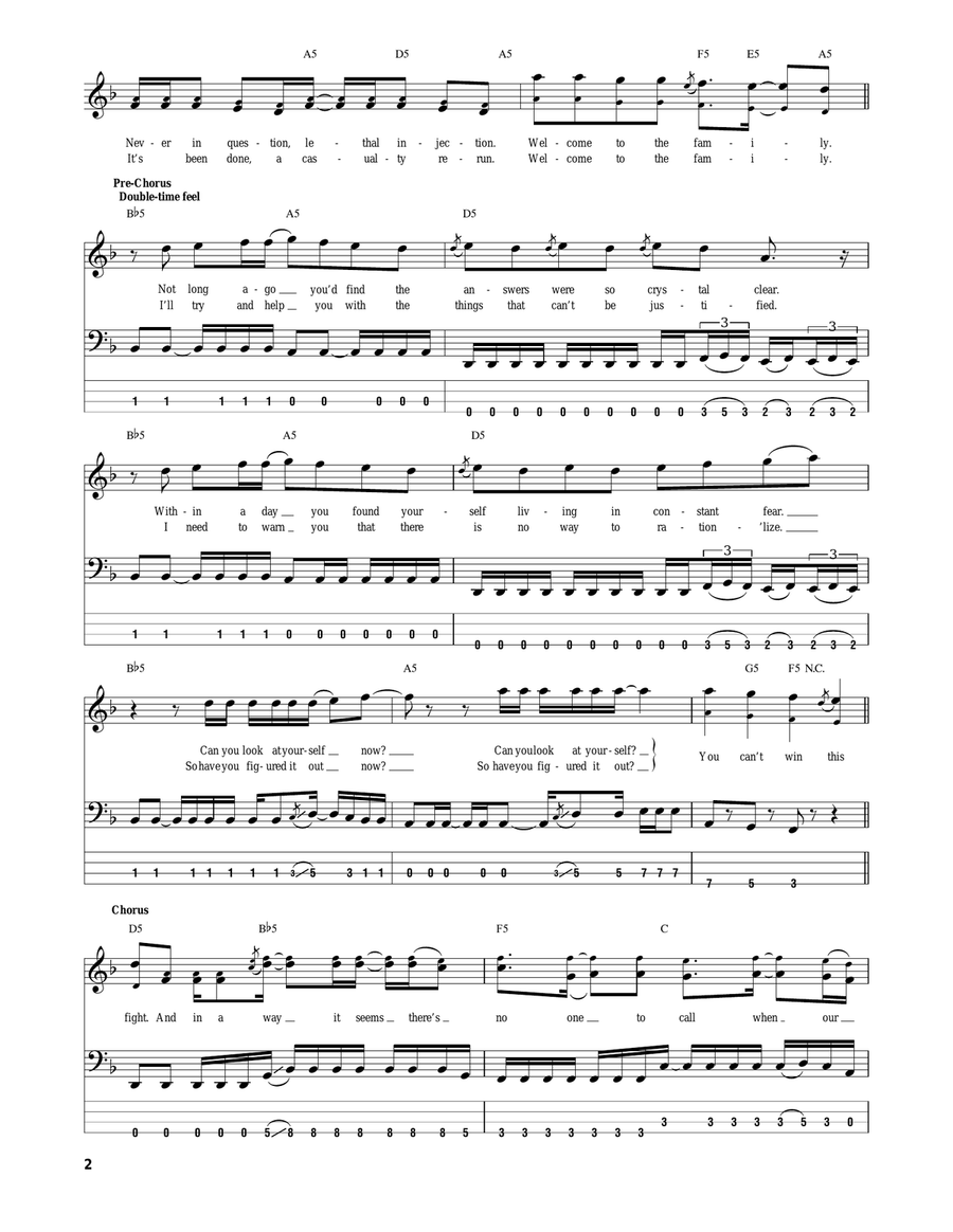 Welcome To The Family Bass Guitar Tablature scores gallery preview page 2