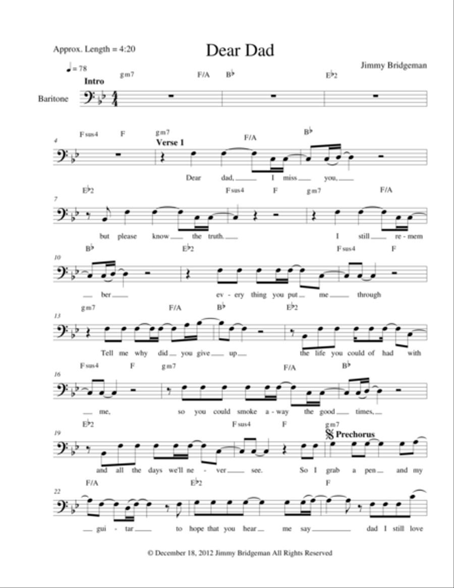 Dear Dad Piano, Vocal, Guitar scores gallery preview page 1