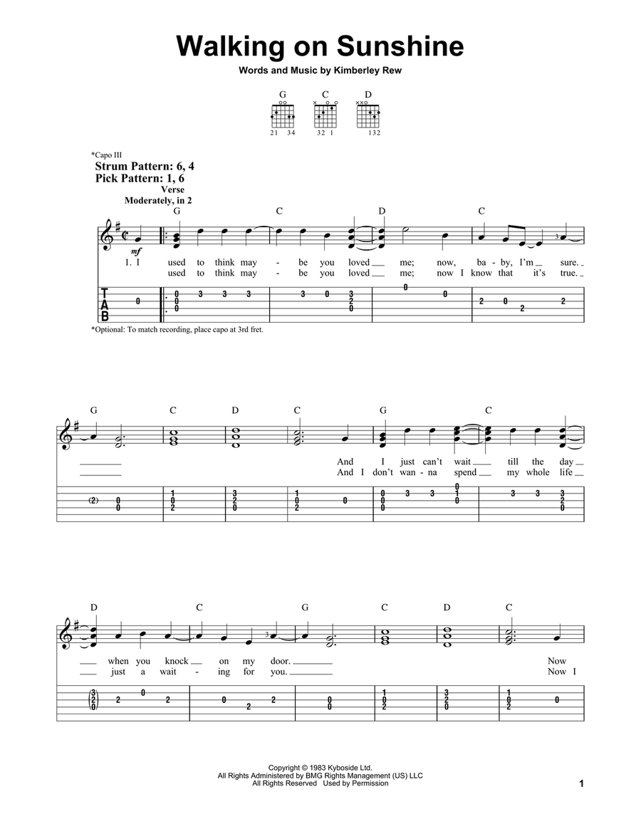 Walking On Sunshine Acoustic Guitar scores gallery preview page 1