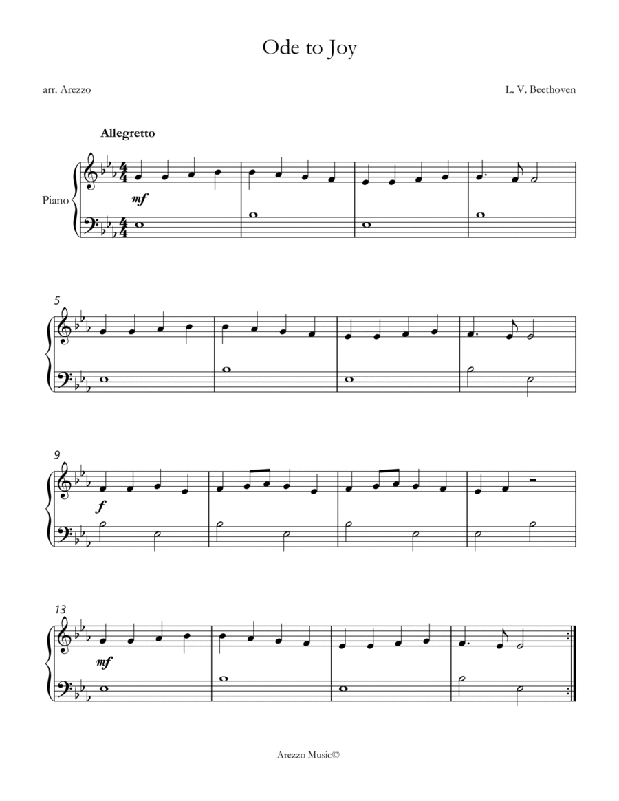ode to joy easy piano sheet music in e flat image number null