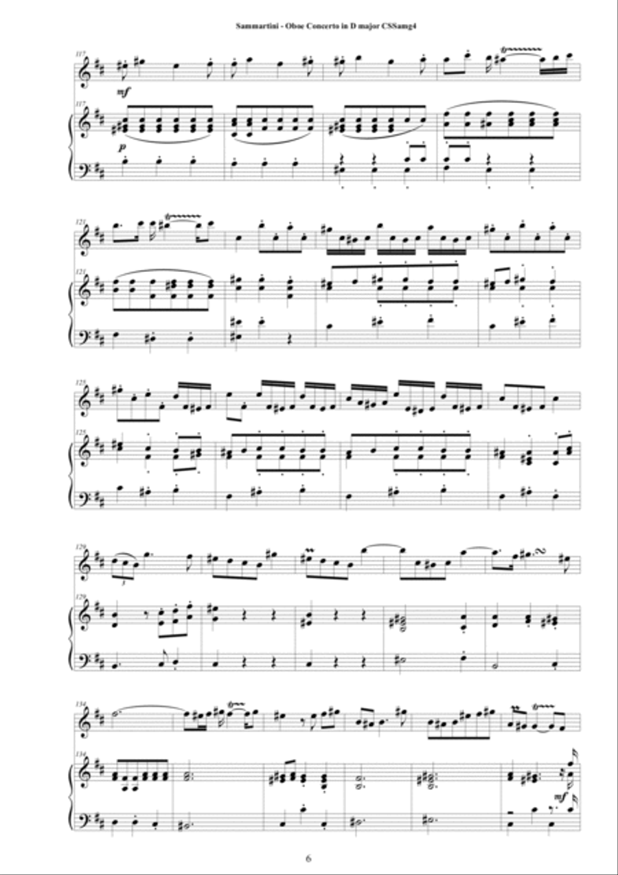 Sammartini - Concerto in D major CSSamg4 for Oboe and Cembalo or Piano Oboe scores gallery preview page 6