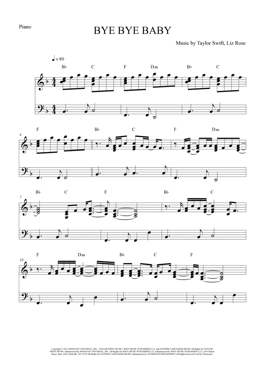 Bye Bye Baby Piano Method scores gallery preview page 1
