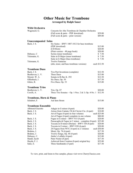 Clef Studies for Trombone, an Intermediate Method by Ralph Sauer Trombone - Sheet Music