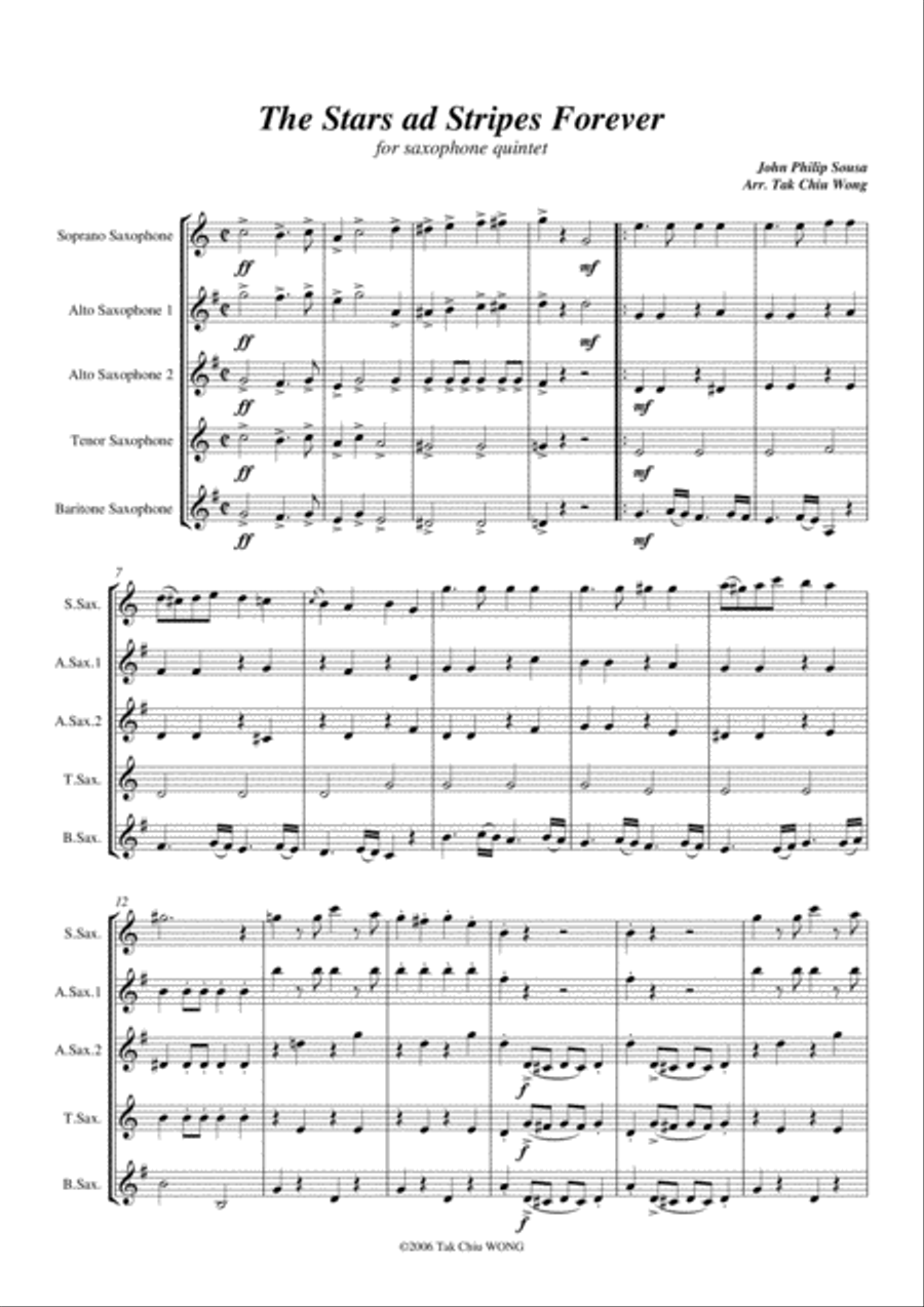 The Star and Stripes Forever March arranged for Saxophone Quintet SAATB Concert Band scores gallery preview page 2