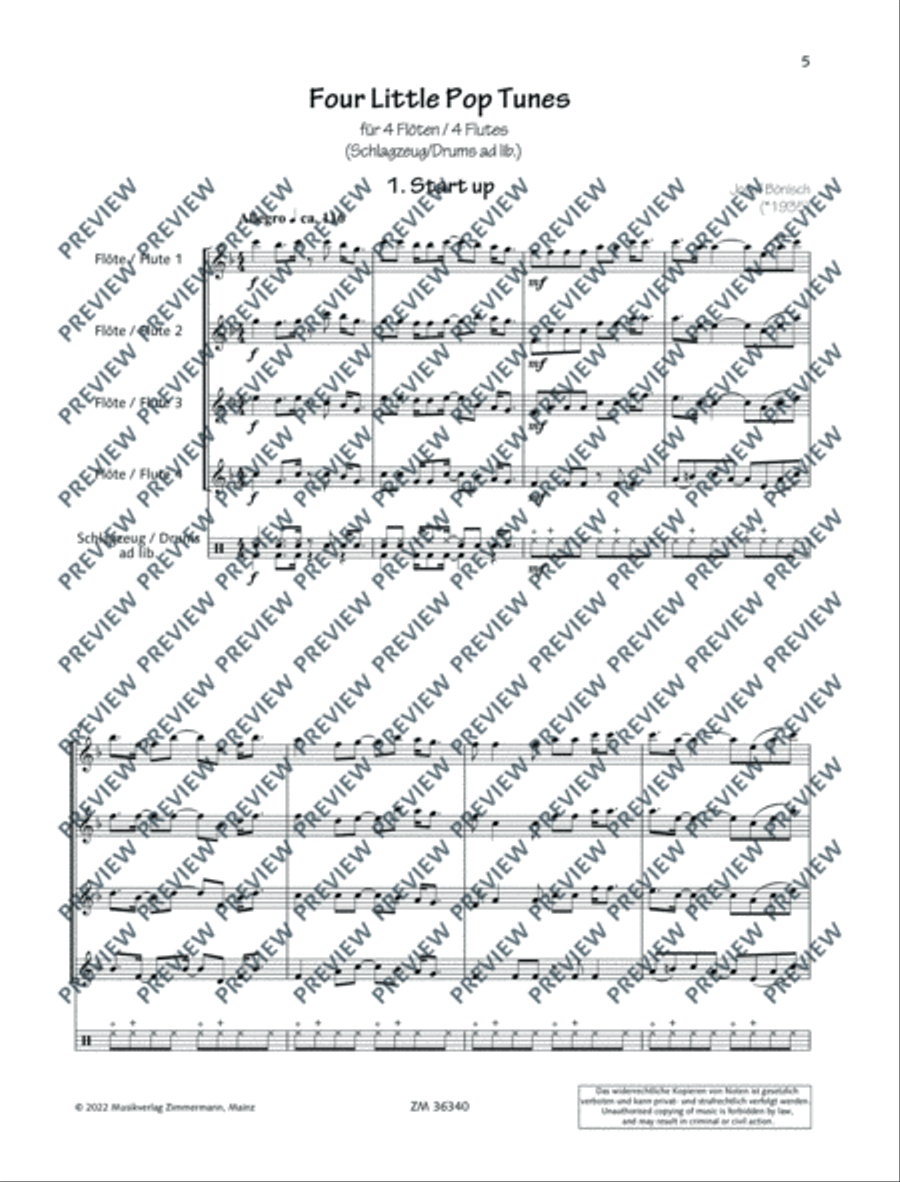 Four little Pop Tunes Flute scores gallery preview page 6
