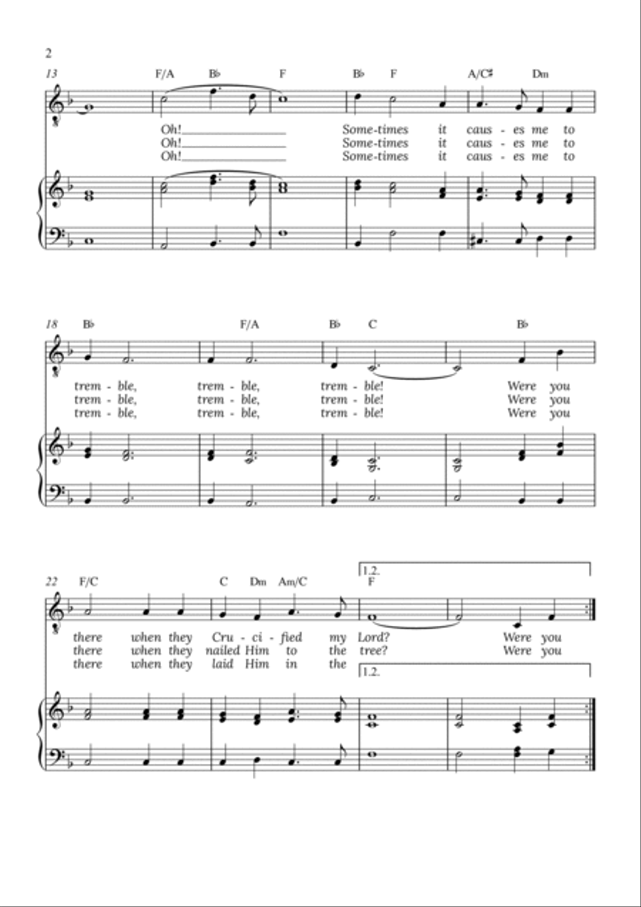 Were You There - for piano and tenor in F major with chords Tenor Voice scores gallery preview page 2