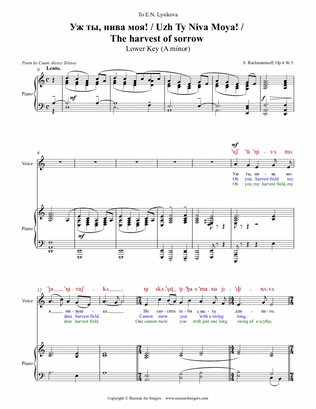 "Harvest of Sorrow" Op.4 N5 Lower key (A minor). DICTION SCORE with IPA and translation