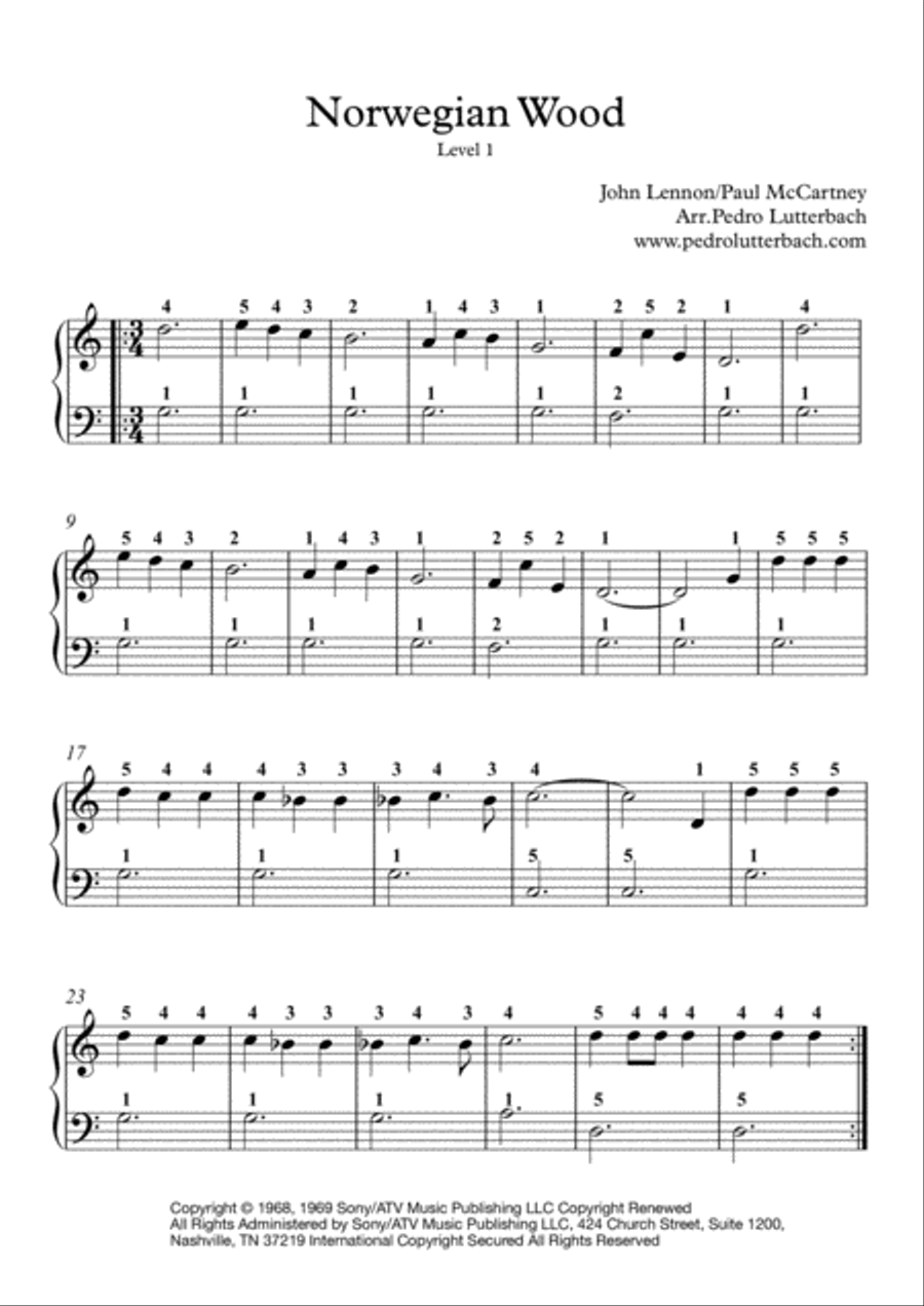 Norwegian Wood (this Bird Has Flown) Easy Piano scores gallery preview page 1