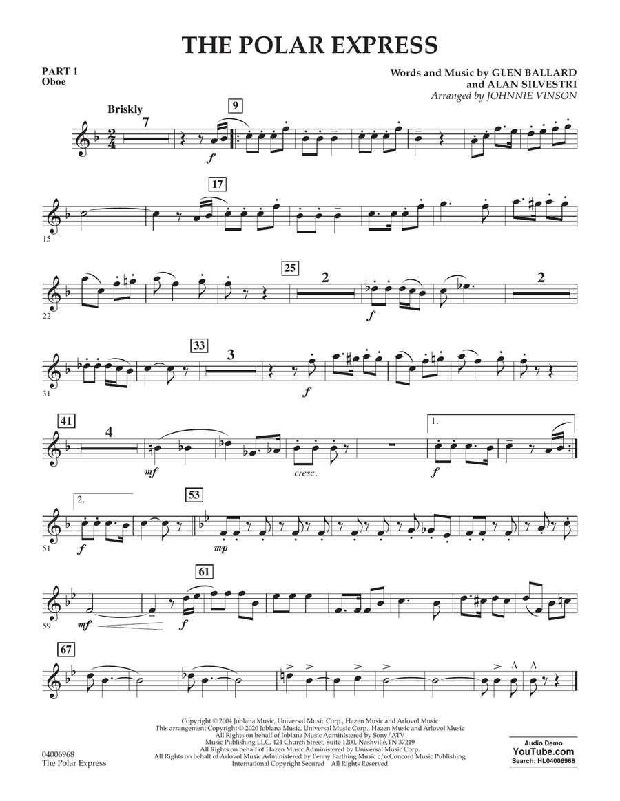 The Polar Express (arr. Johnnie Vinson) - Pt.1 - Oboe Concert Band scores gallery preview page 1