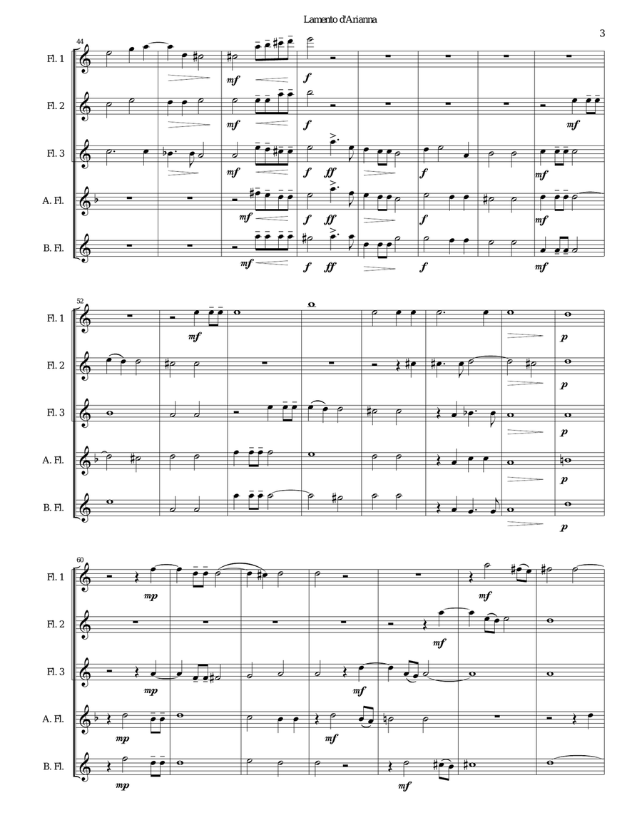 Lamento d'Arianna for flute quintet Flute Solo scores gallery preview page 3