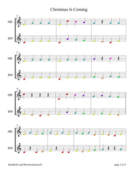 Christmas Is Coming for 8-note Bells and Boomwhackers® (with Color Coded Notes) by Sharon Wilson Handbell Choir - Digital Sheet Music