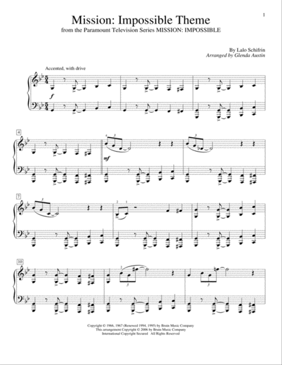 Mission: Impossible Theme Piano Method scores gallery preview page 1