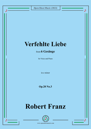 Book cover for Franz-Verfehlte Liebe,in e minor,for Voice and Piano