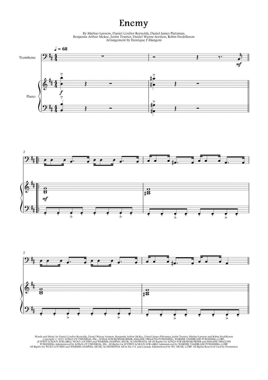 Enemy Easy Piano scores gallery preview page 1