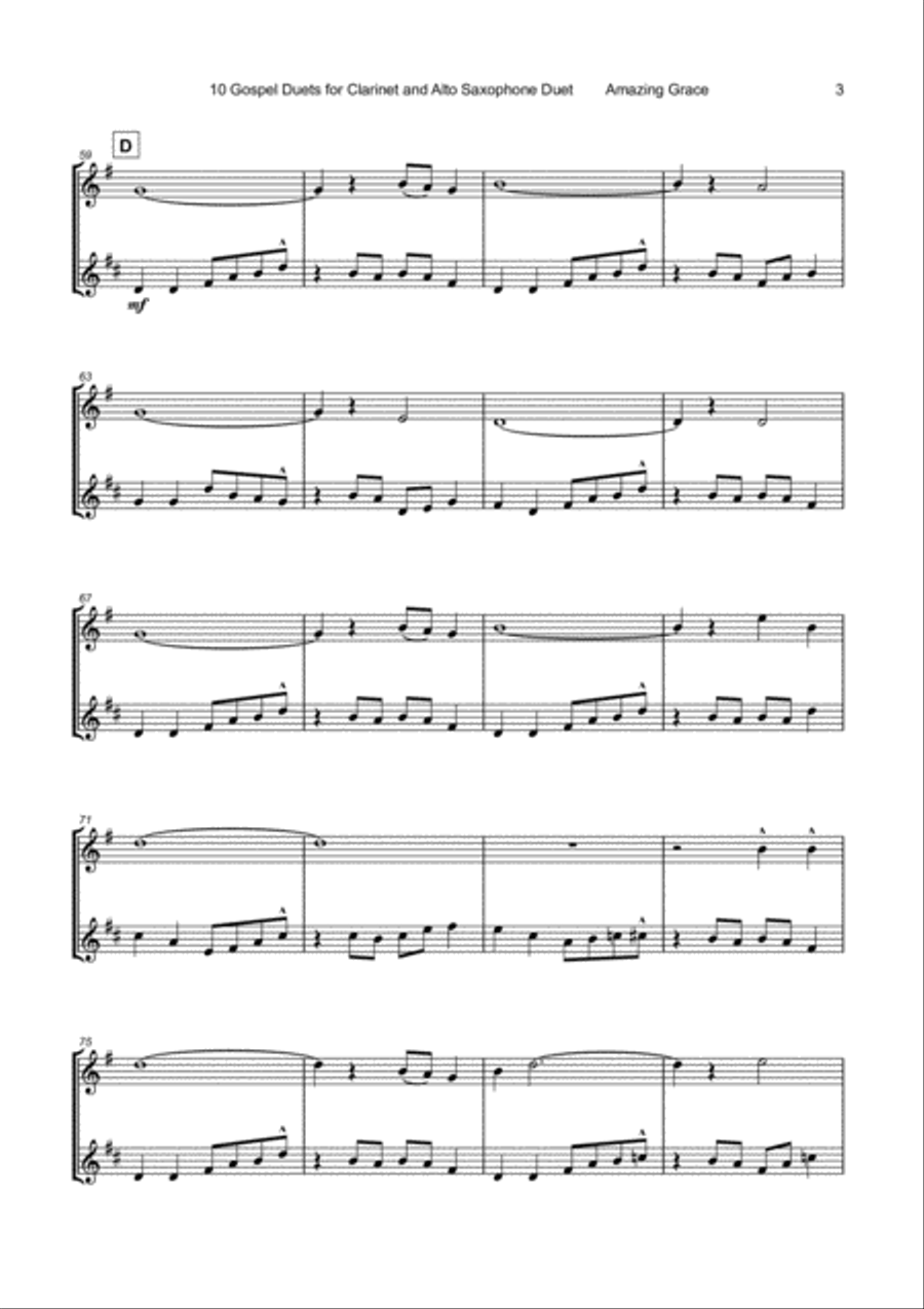 10 Gospel Duets for Clarinet and Alto Saxophone Woodwind Duet scores gallery preview page 5