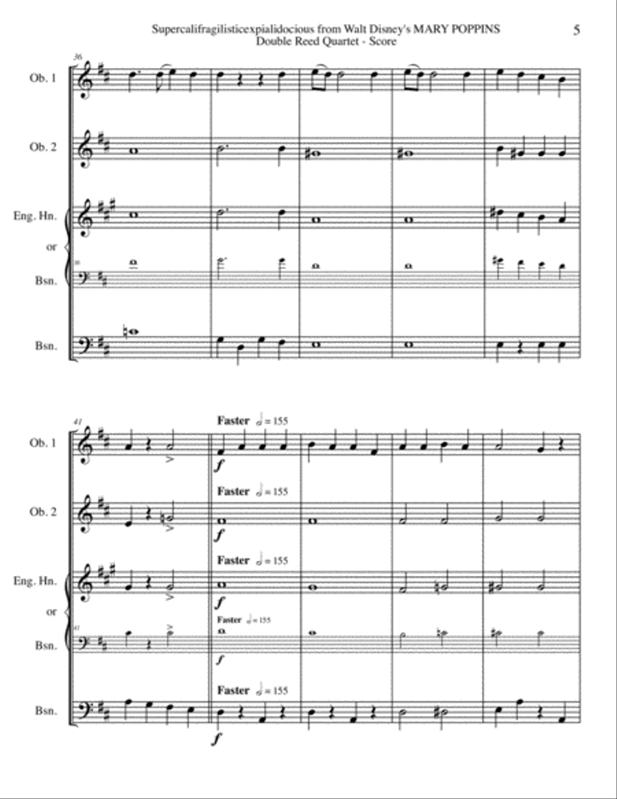 Supercalifragilisticexpialidocious from Walt Disney's MARY POPPINS Woodwind Quartet scores gallery preview page 5