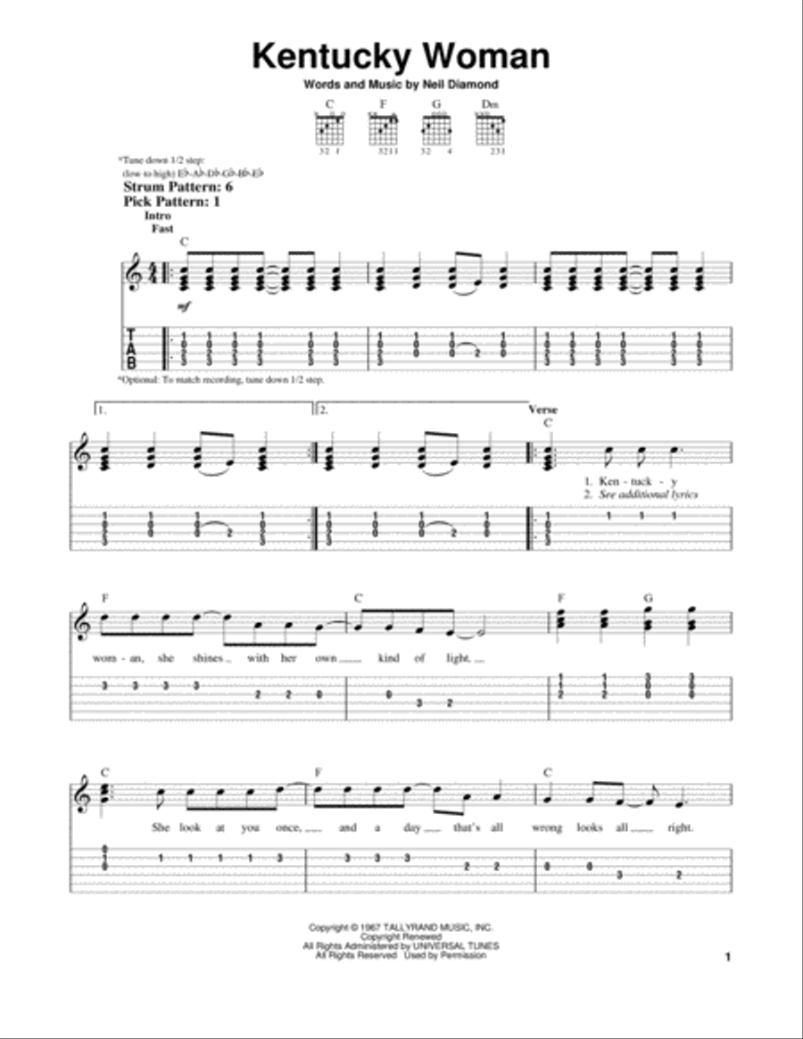 Kentucky Woman Kentucky Woman Acoustic Guitar scores gallery preview page 1