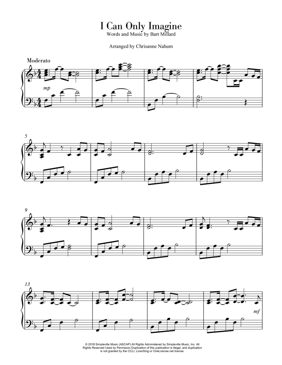 I Can Only Imagine Piano Solo scores gallery preview page 1
