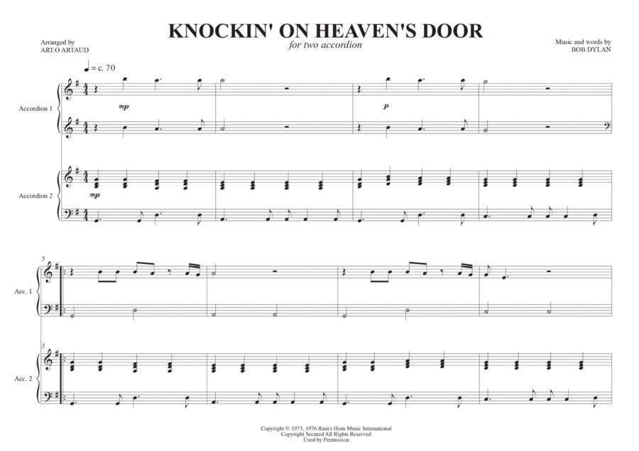 Knockin' On Heaven's Door Chamber Music scores gallery preview page 1